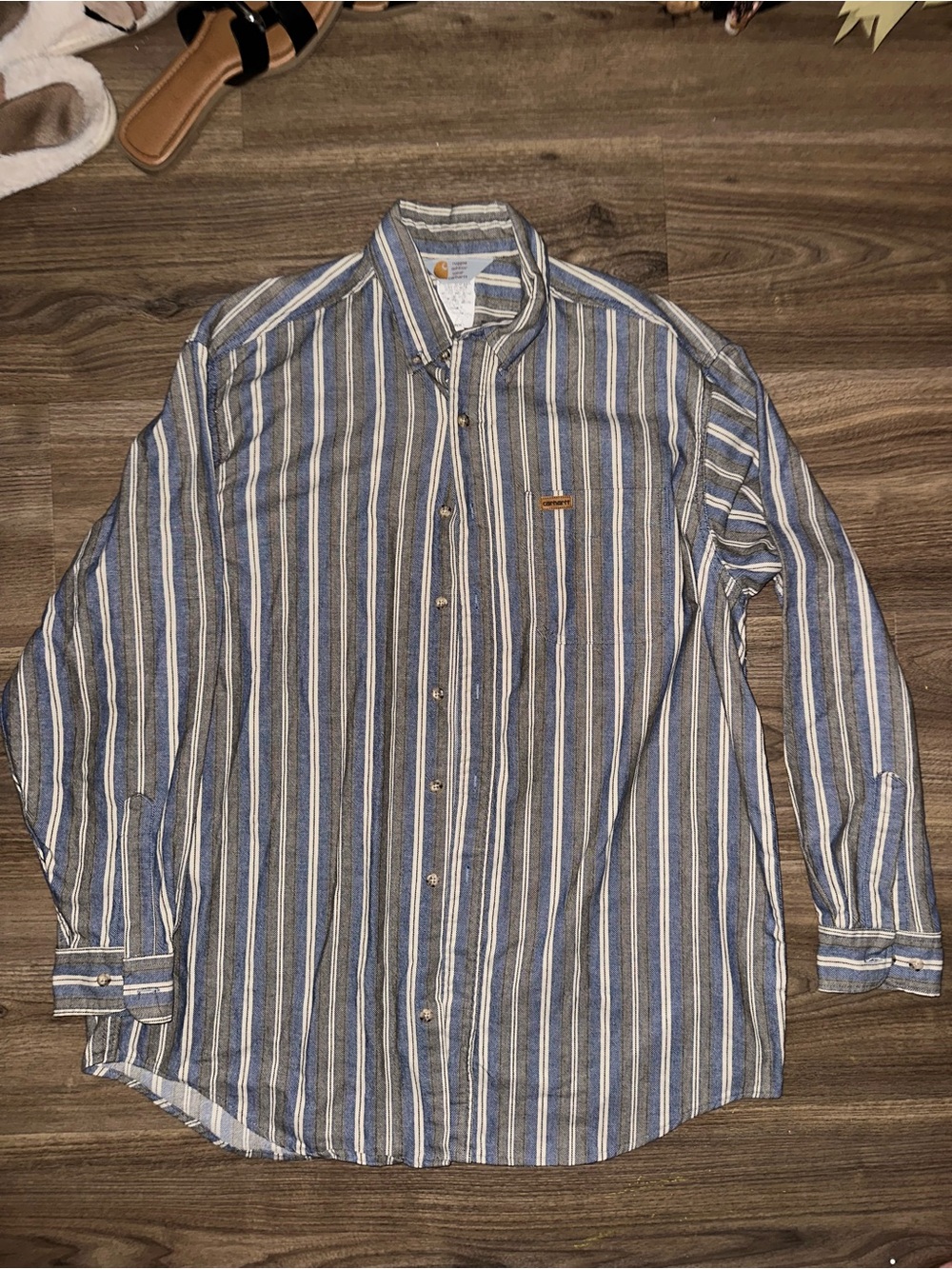 Striped Blue & White Button-Up Men's Shirt